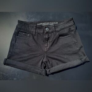 American Eagle Outfitters Black Jean Shorts with Distressed Hem